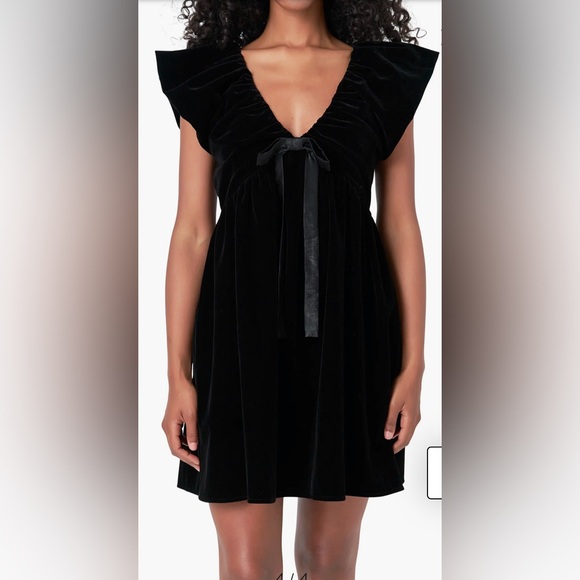 Anthropologie Endless Rose Black Velvet Mini Dress with Satin Bow size S NWT - Picture 2 of 10